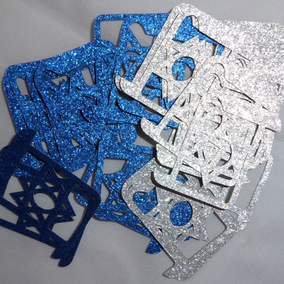 NEW 90-PC HANUKKAH TABLE SCATTER BLUE SILVER METALLIC CONFETTI 1" SPARKLY - Picture 3 of 5